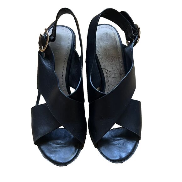 Minelli Casimiera Black Leather Crossed Strap Leather Sandals EU 36 Peep Toe - Picture 1 of 8